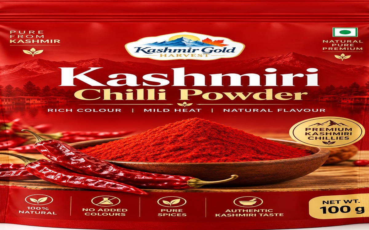 Full front angle of Kashmiri Lal Mirch box