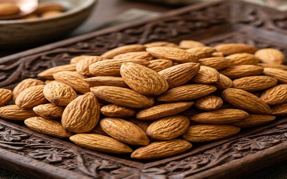 Close-up angle of curved concave Mamra Giri kernels